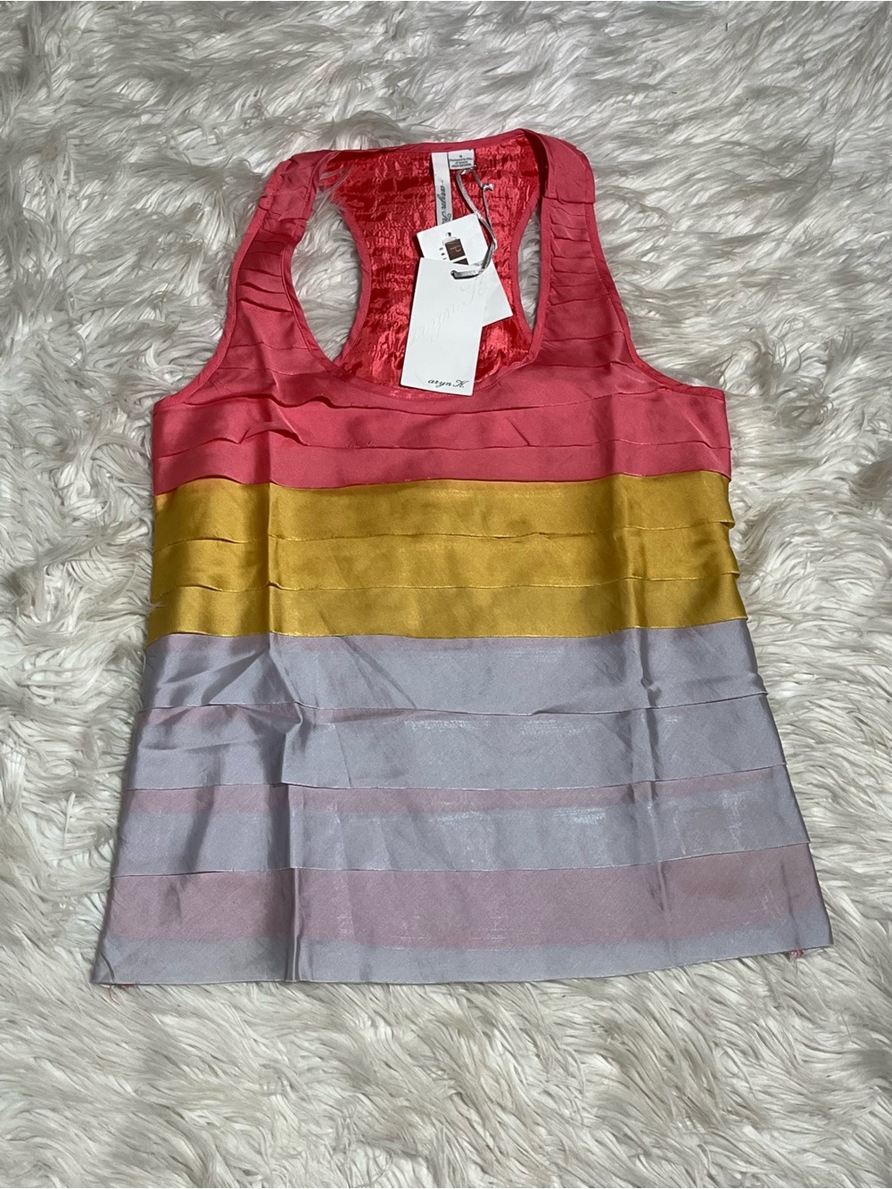 Aryn K Ruffled Color Block Silk - Like Racer Back Tank Top Shell - Picture 4 of 10